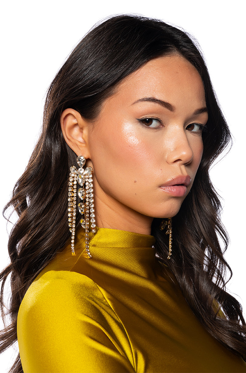 Front View Dame Drama Embellished Statement Earrings