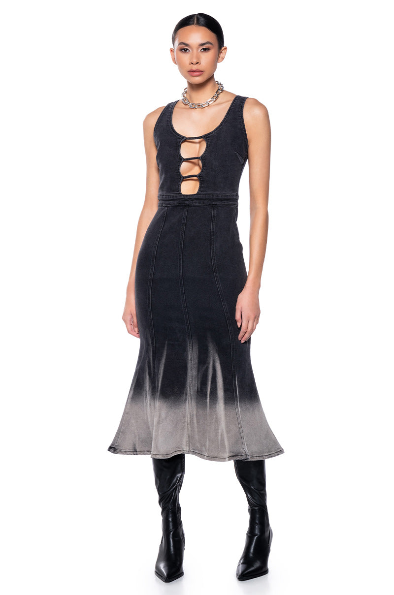 Front View Dancin In Denim Midi Dress