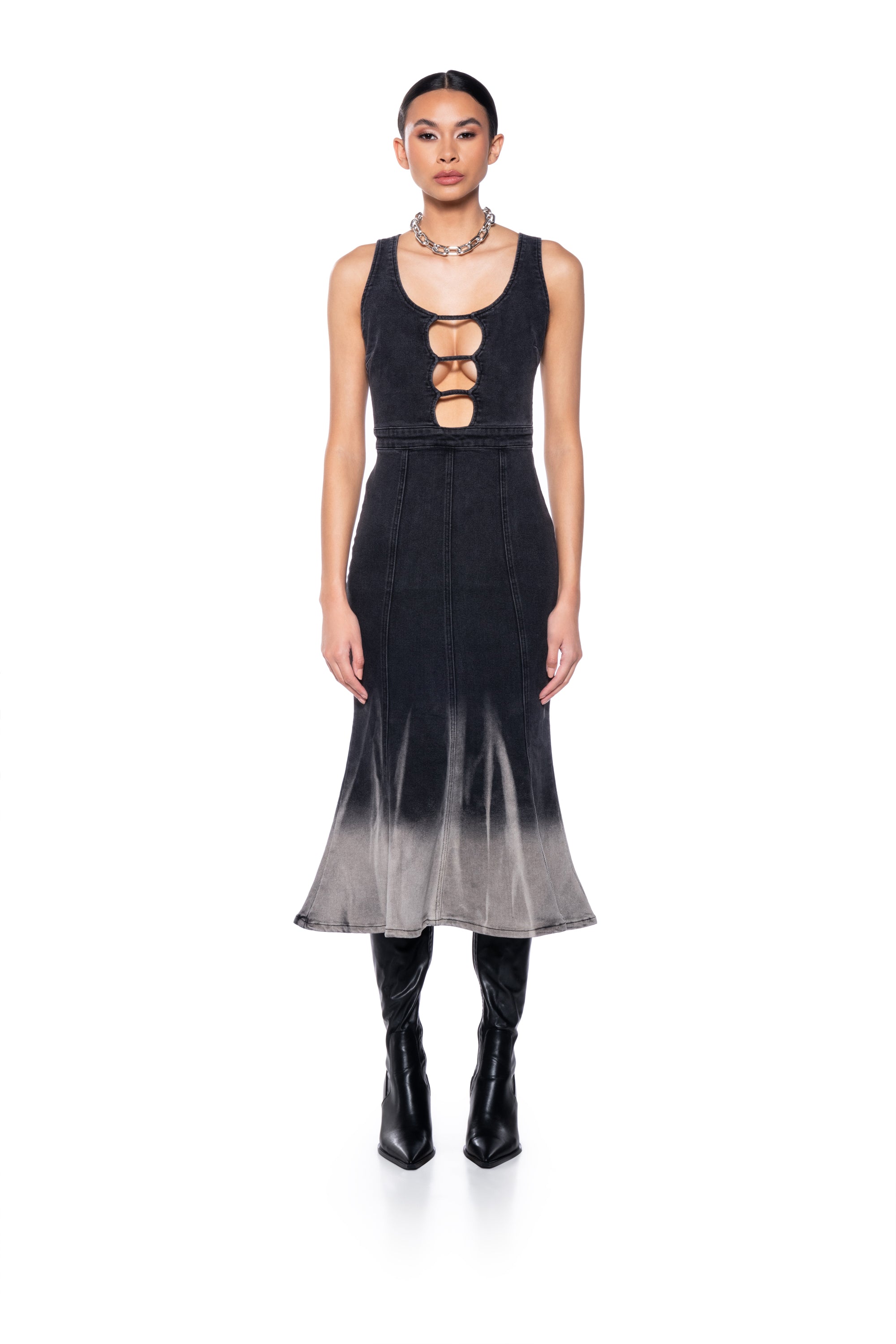 denim midi dress black DANCIN IN DENIM MIDI DRESS – AKIRA