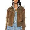 Front View Dani Fringe Denim Jacket