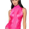 Front View Daniela Fringe Detail Sleeveless Mesh Top In Pink