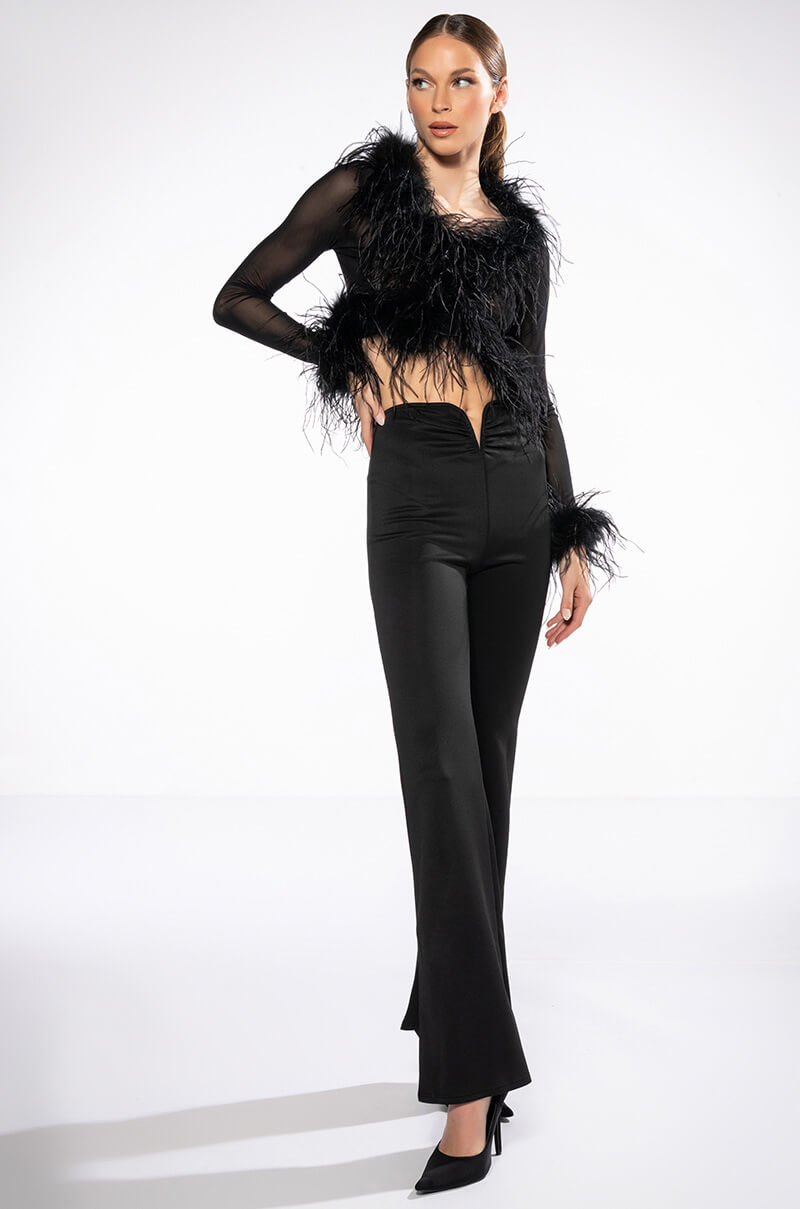 Back View Dark Angel Mesh Feather Trim Top