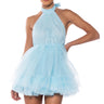 Front View Darling Diva Tulle Halter Neck Mini Dress In Light Blue