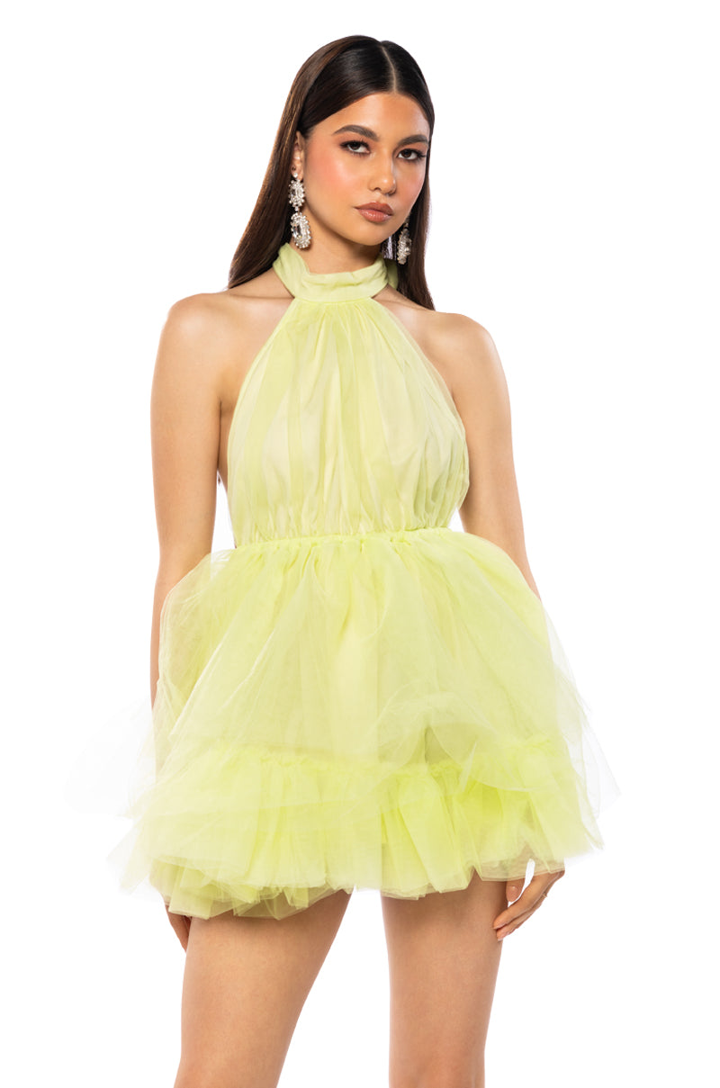 Front View Darling Diva Tulle Halter Neck Mini Dress