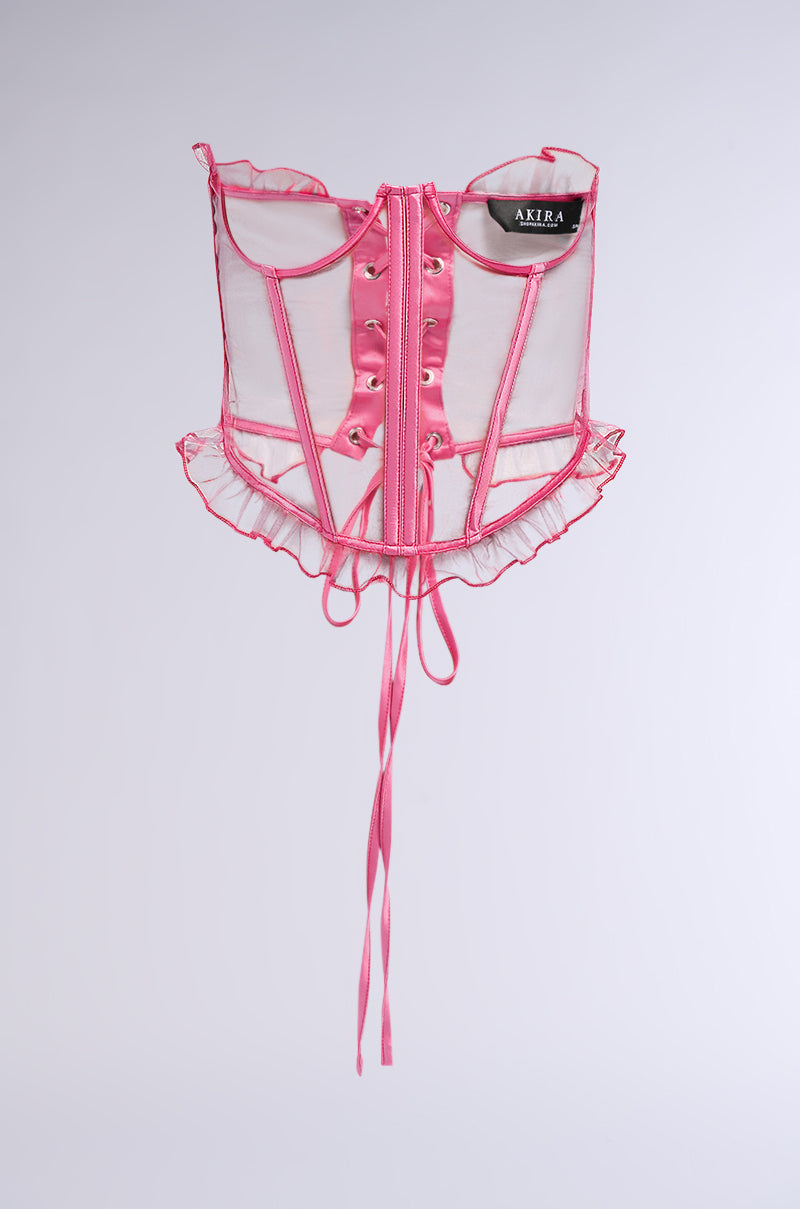 DARLING MESH RUFFLE UNDERBUST CORSET BELT IN HOT PINK AKIRA DARLING MESH RUFFLE UNDERBUST CORSET BELT IN HOT PINK AKIRA