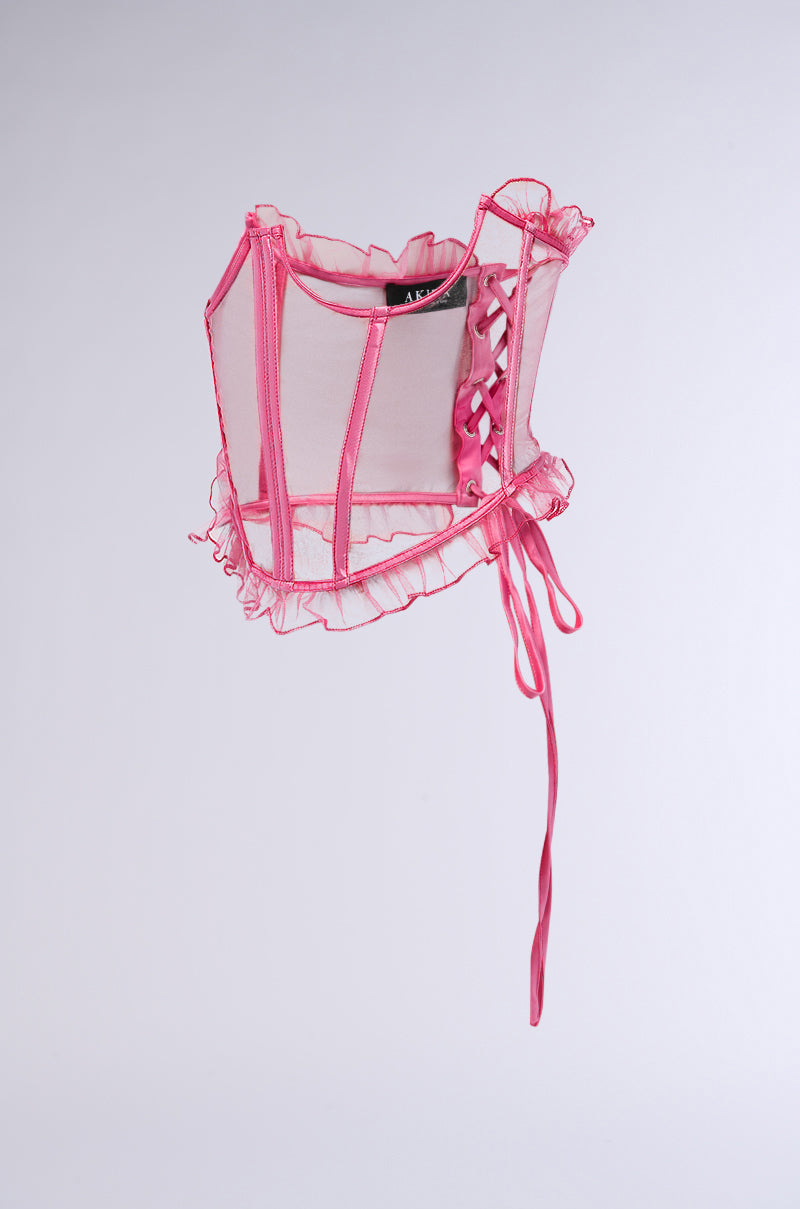DARLING MESH RUFFLE UNDERBUST CORSET BELT IN HOT PINK – AKIRA
