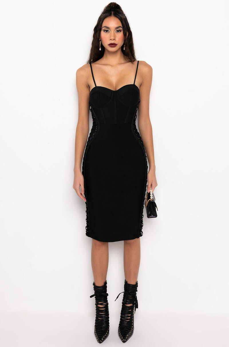 DATE NIGHT BANDAGE MIDI DRESS BLACK AKIRA DATE NIGHT BANDAGE MIDI DRESS BLACK AKIRA
