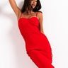 Front View Date Night Bandage Midi Dress in Red