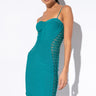 Front View Date Night Bandage Midi Dress in Turquoise