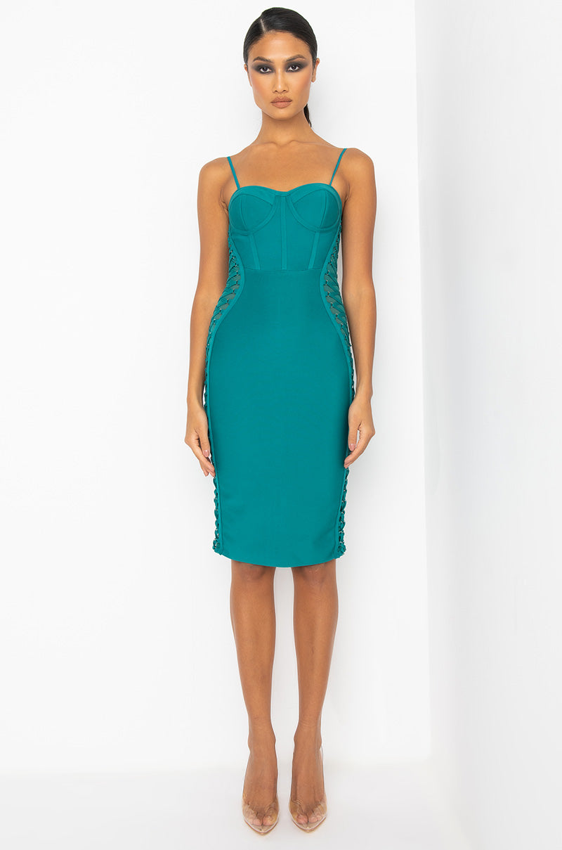  Date Night Bandage Midi Dress in Turquoise