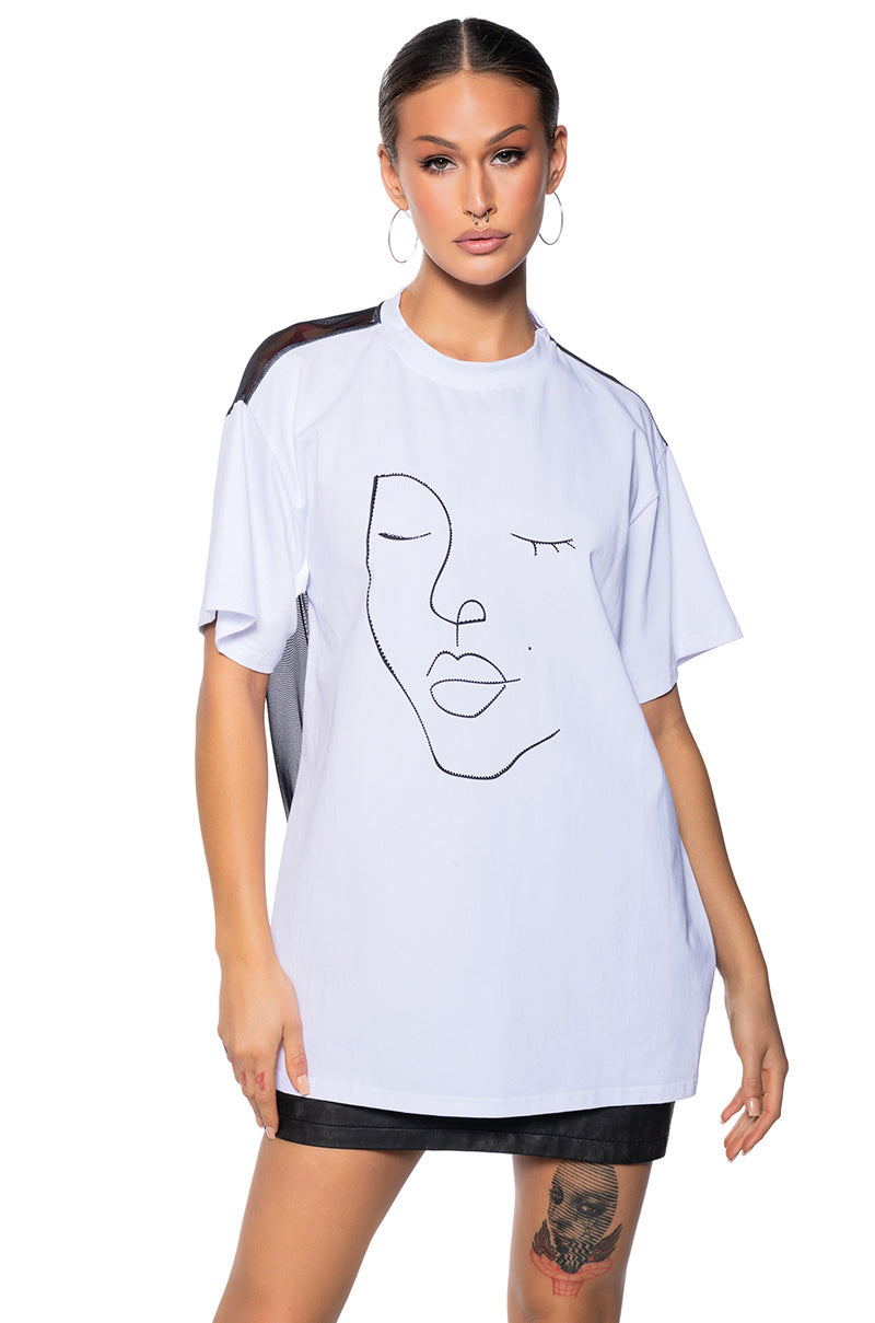 Front View Day And Night Embellished Graphic Oversized Tshirt