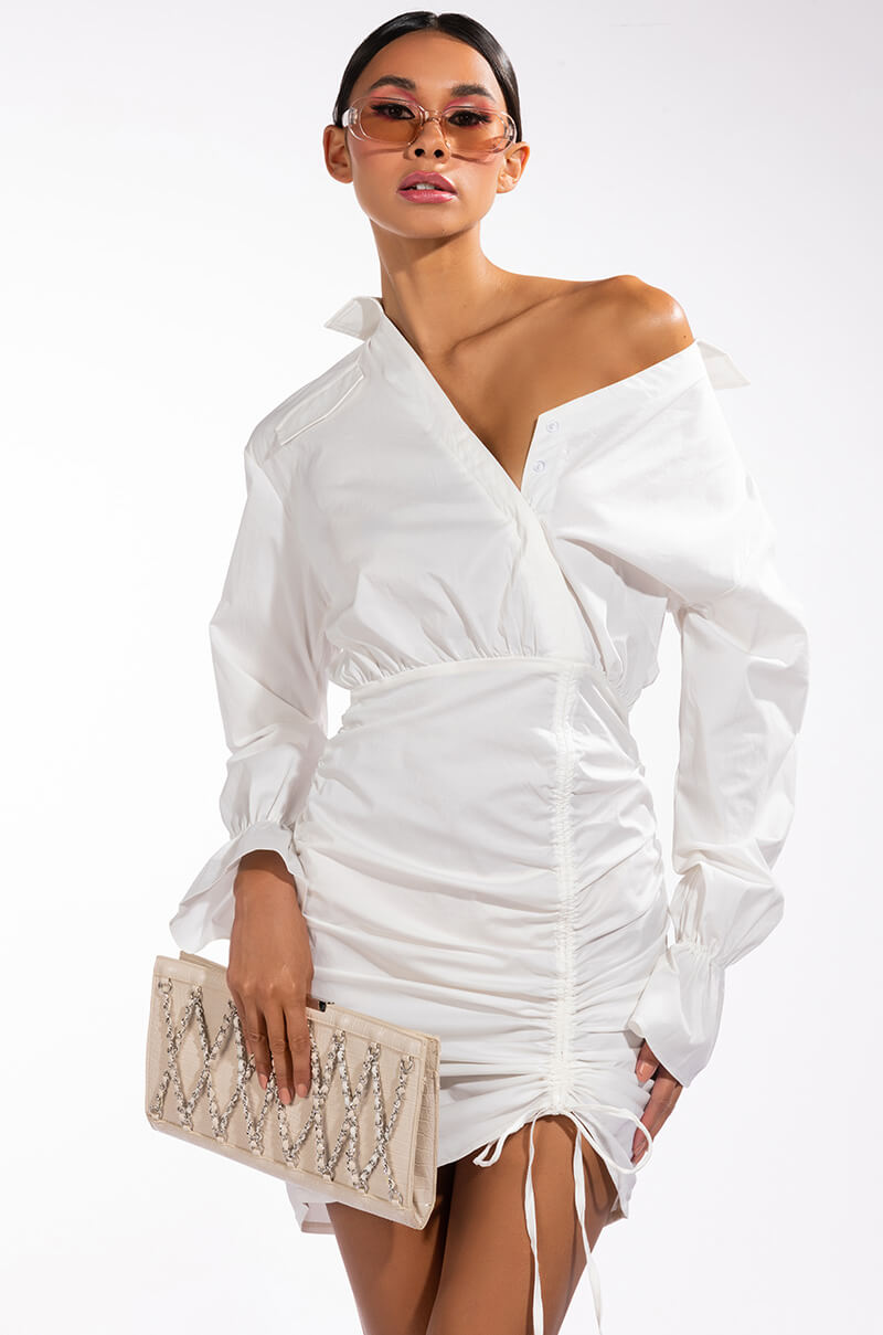 Front View Day Date Stretch Shirt Dress