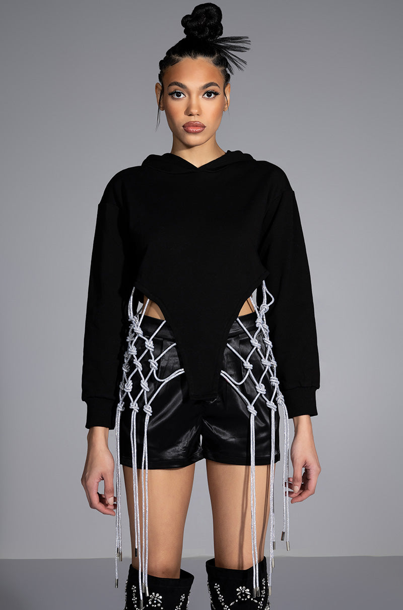 Front View Day N Night Rhinestone Fringe Hoodie