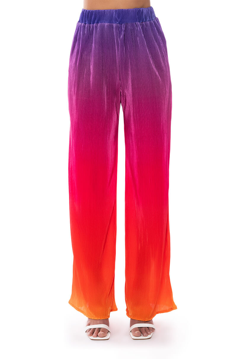 Full View Day To Night Pleated Satin Wide Leg Pants In Red Multi
