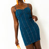 Front View Day Trip Denim Mini Tube Dress in Medium Blue Denim