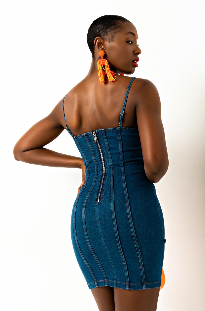 denim mini tube dress DENIM MINI TUBE DRESS Arabellaa