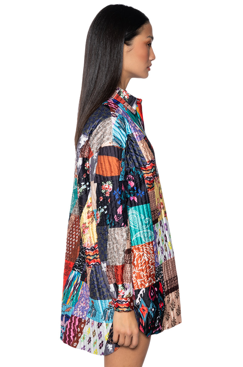 Back View Day Tripper Oversized Patchwork Shirt Dress