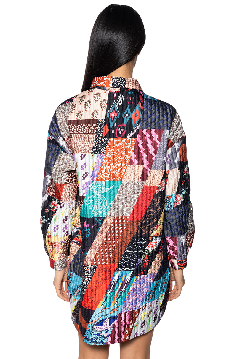 Detail View Day Tripper Oversized Patchwork Shirt Dress