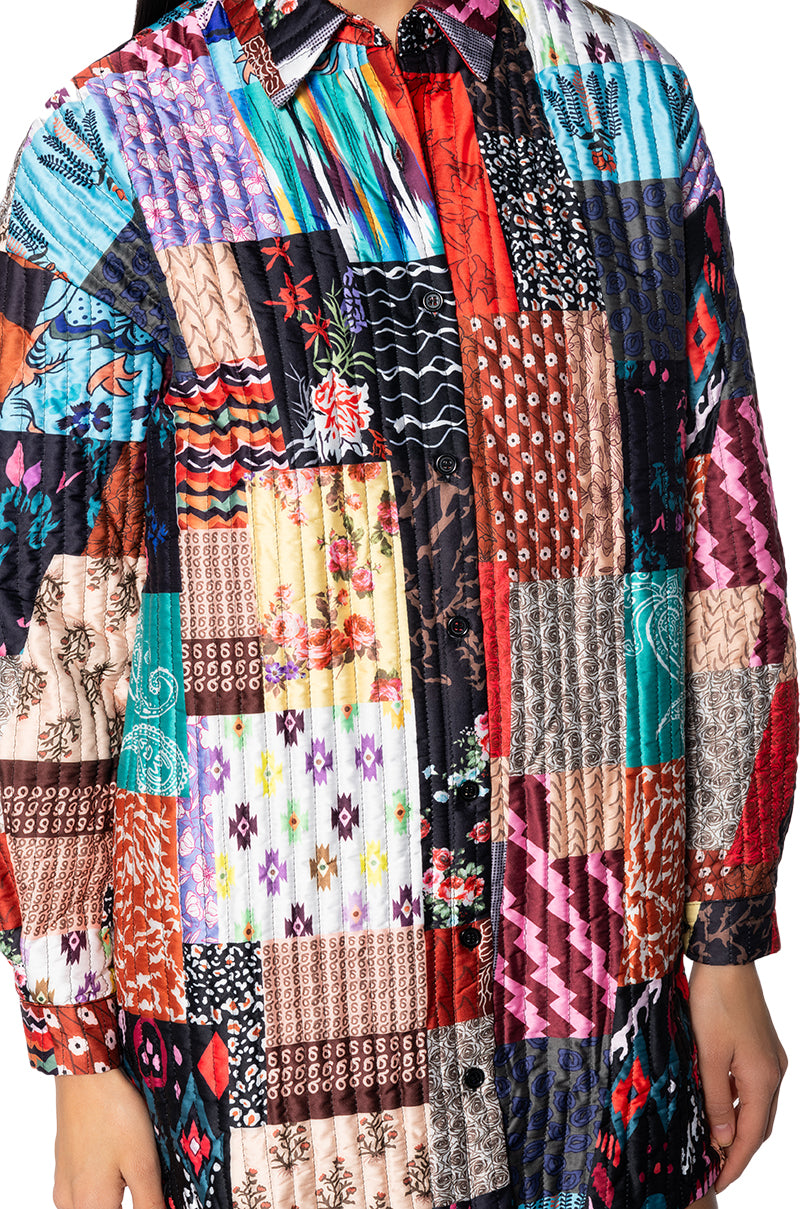 Full View Day Tripper Oversized Patchwork Shirt Dress