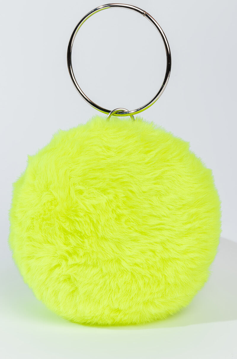 Side View Dayanne Neon Green Fur Bag