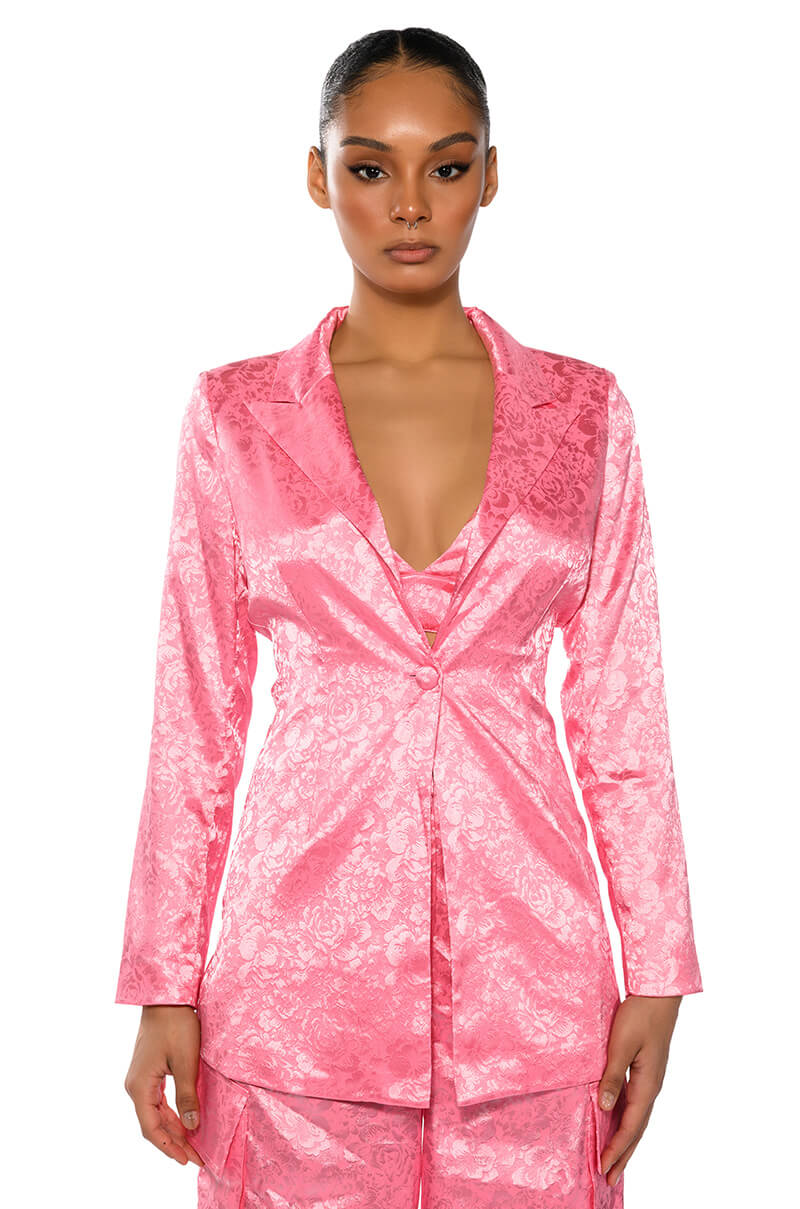 Front View Daydream Satin Floral Blazer