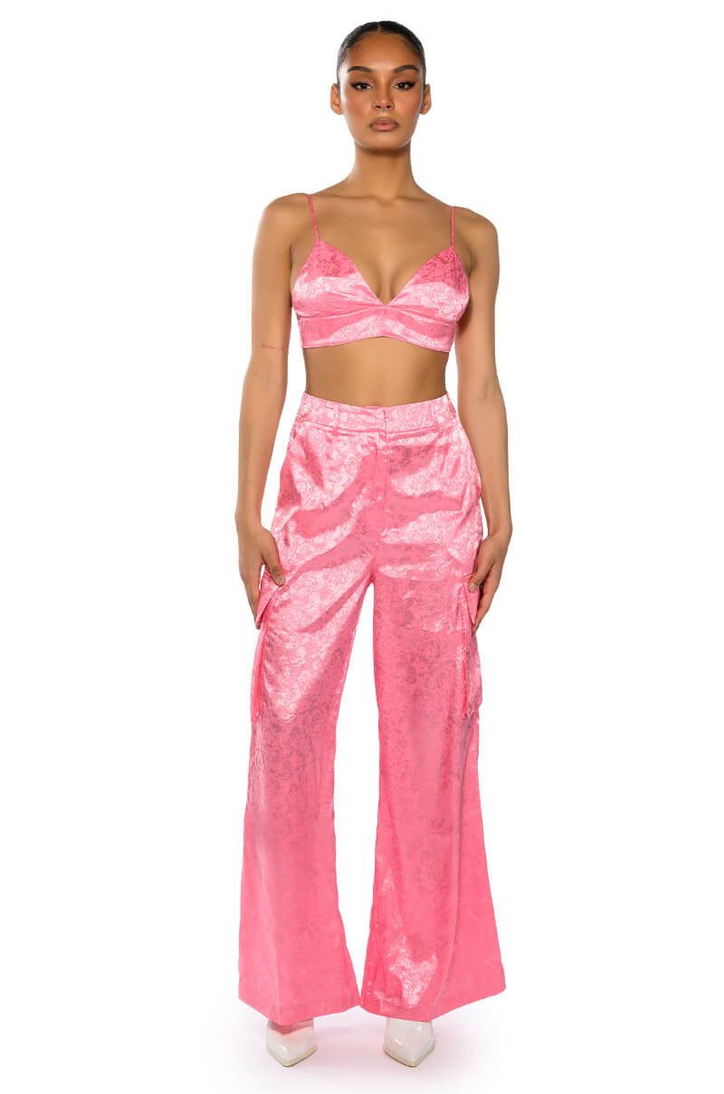 Back View Daydream Satin Floral Trouser