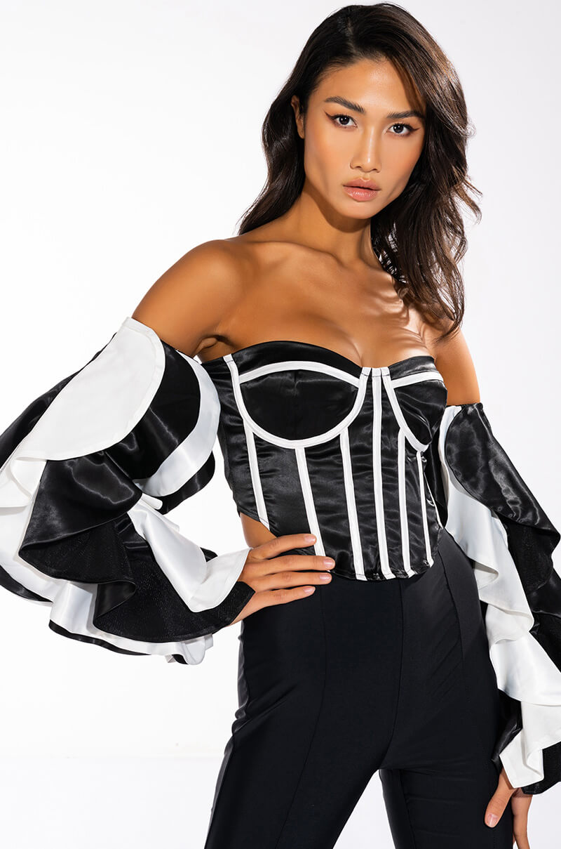 Front View Daydreamin Ruffle Sleeve Corset Blouse