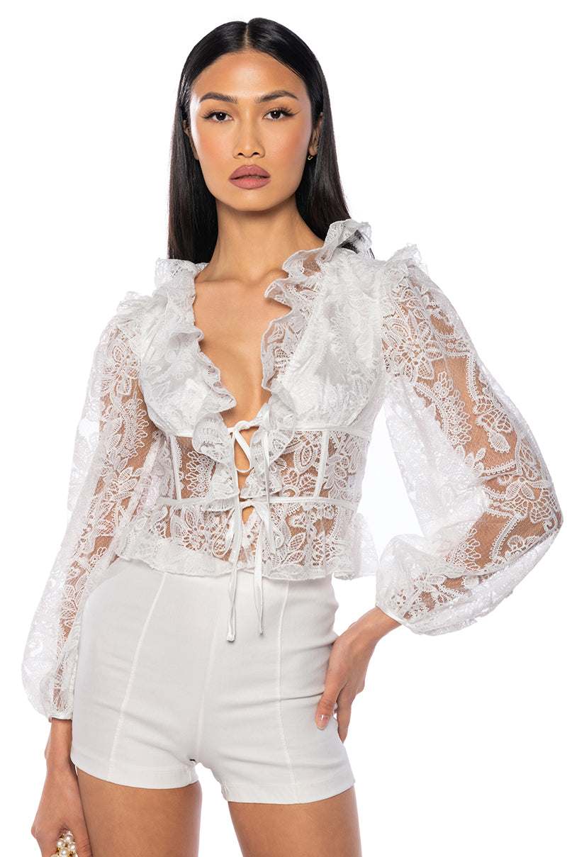 Front View Daylight Long Sleeve Blouse In White