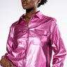 Front View Daytime Disco Metallic Faux Leather Button Down