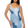 Front View Daytona Patchwork Denim Mini Dress