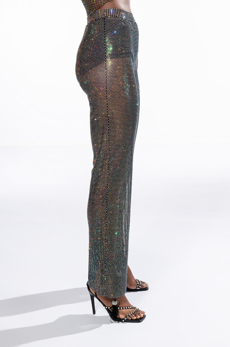 Detail View Dazzle Rhinestone Mesh Wide Leg Pant