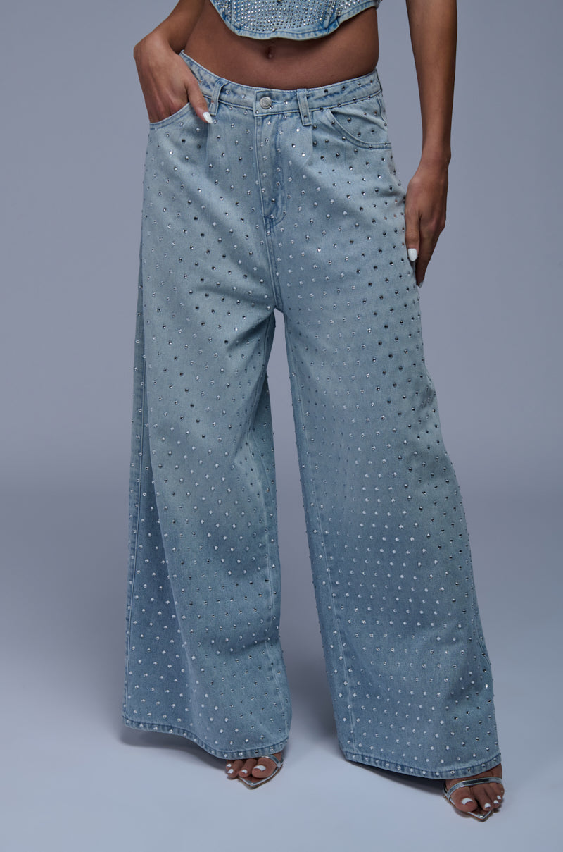 Cascading Rhinestone Pants DAZZLED RHINESTONE STUDDED DENIM PANTS – AKIRA