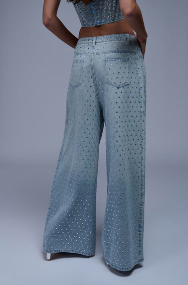 DAZZLED RHINESTONE STUDDED DENIM PANTS – AKIRA