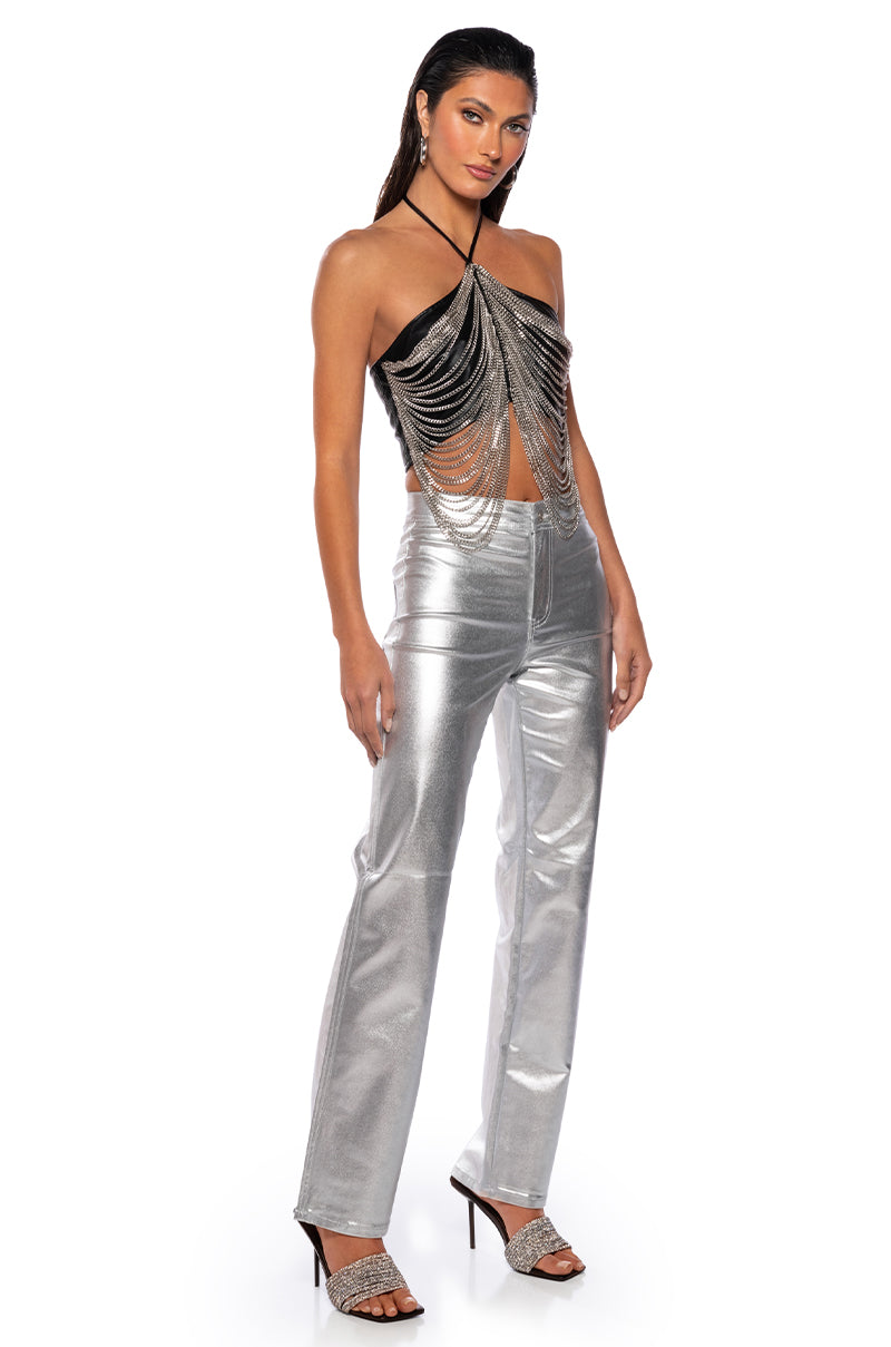 Back View Dazzling Chains Halter Crop Top
