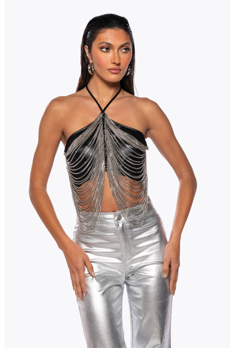 Detail View Dazzling Chains Halter Crop Top