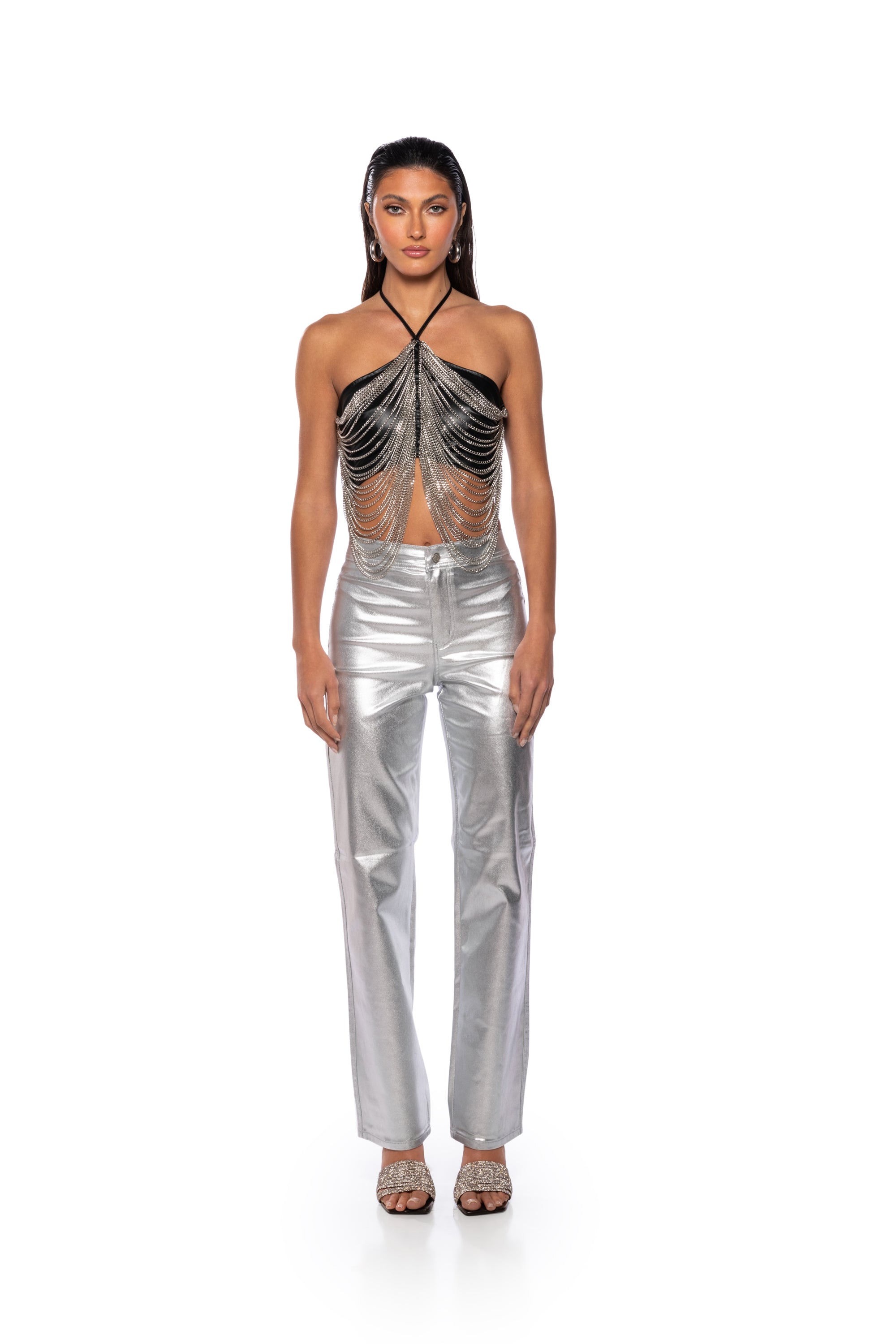 Extra View Dazzling Chains Halter Crop Top