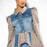 Front View Dc Mix Material Denim Plaid Blazer