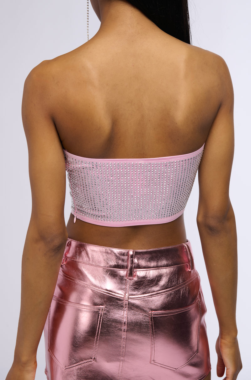 Back View Decision Maker Rhinestone Tube Top In Pink