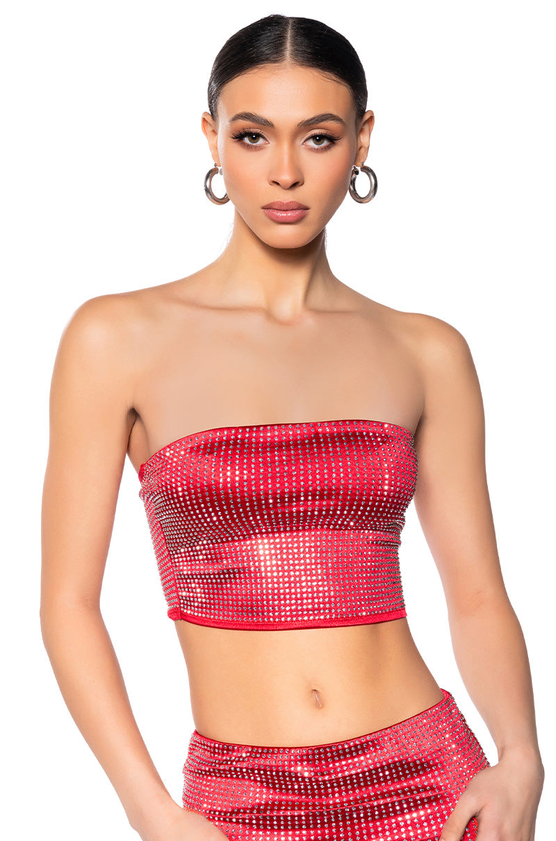 DECISION MAKER RHINESTONE TUBE TOP IN RED view 0