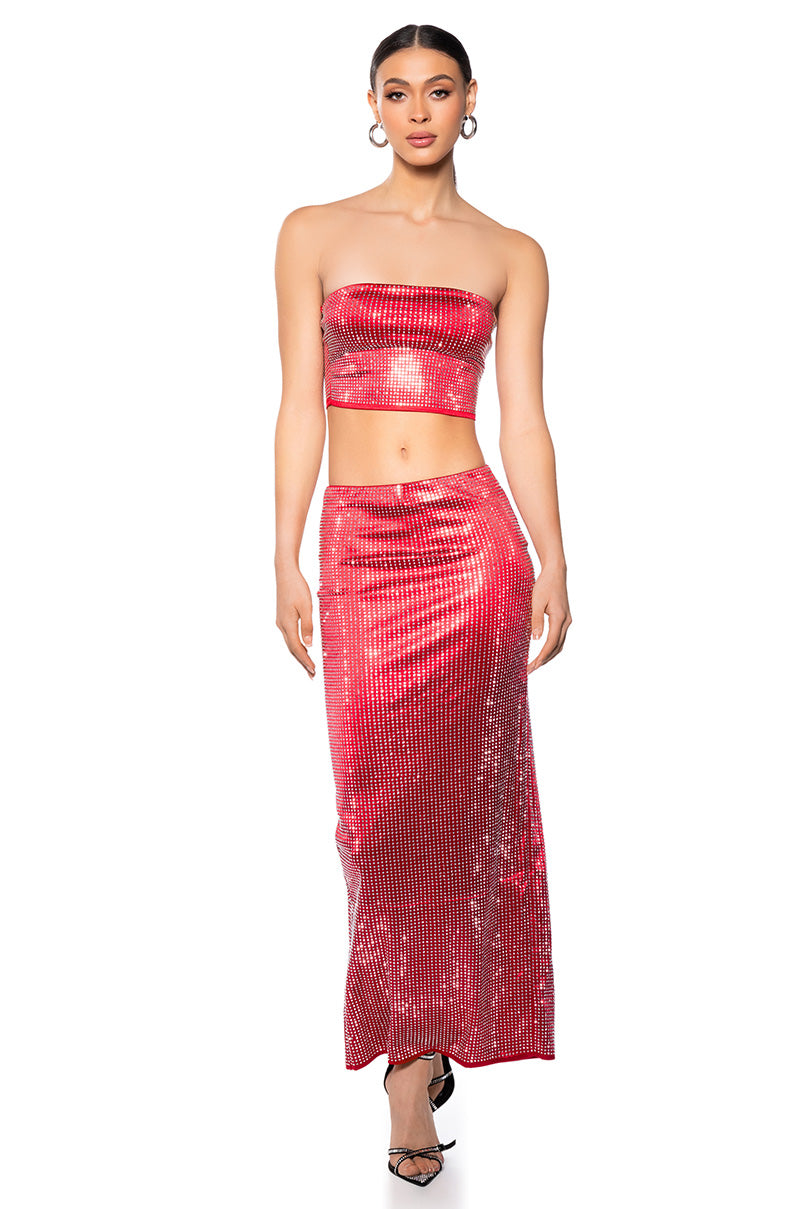 Side View Decision Maker Rhinestone Tube Top In Red