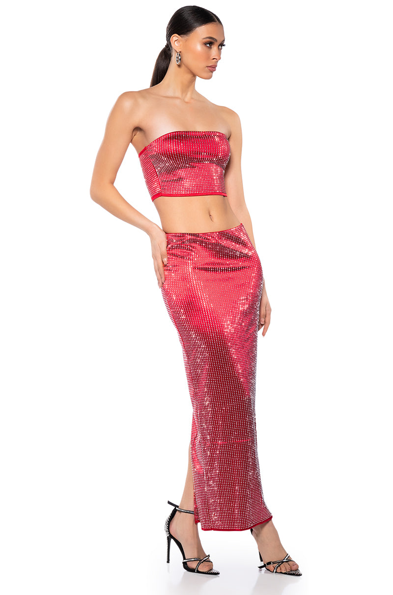 Back View Decision Maker Rhinestone Tube Top In Red