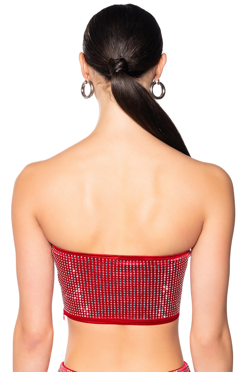 Full View Decision Maker Rhinestone Tube Top In Red