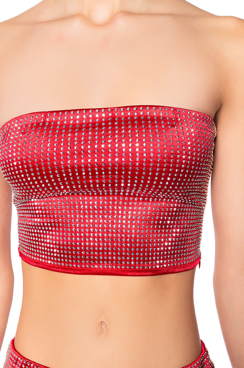 Extra View Decision Maker Rhinestone Tube Top In Red