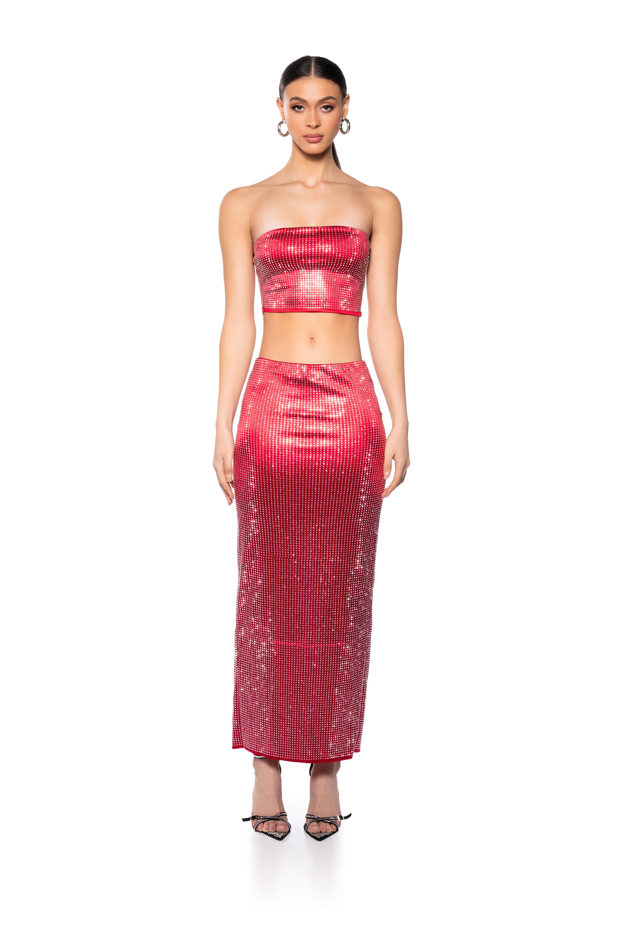 Extra View Decision Maker Rhinestone Tube Top In Red