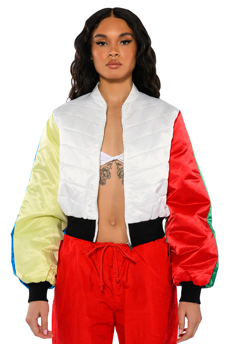 Front View Decker Color Block Bomber