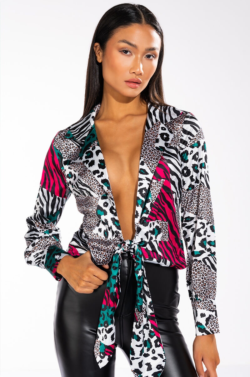 Front View Dede Tie Front Blouse