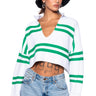 Front View Deep Feelings Striped Deep V Sweater In White