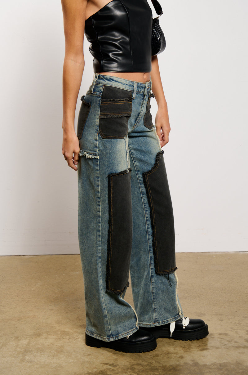 Back View Deep In The Bottom Distressed Denim Pant
