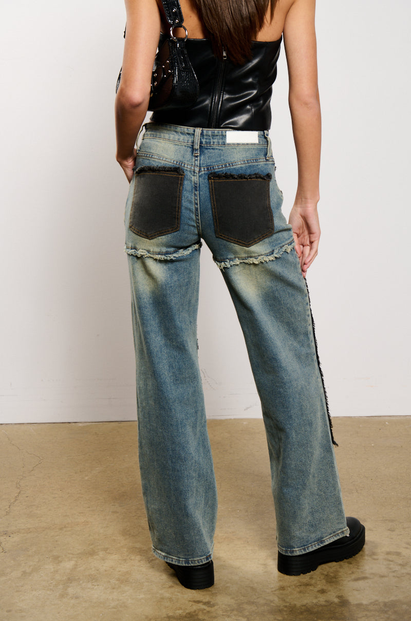 Detail View Deep In The Bottom Distressed Denim Pant