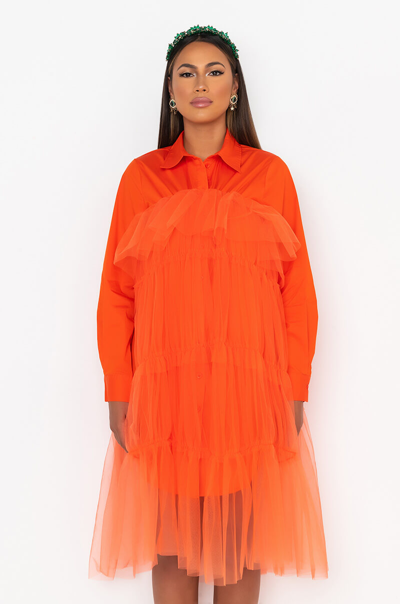 Front View Deeply In Love Fashion Tulle Midi Dress